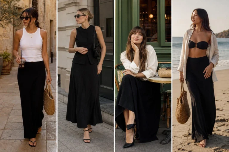 black maxi skirt outfit ideas
