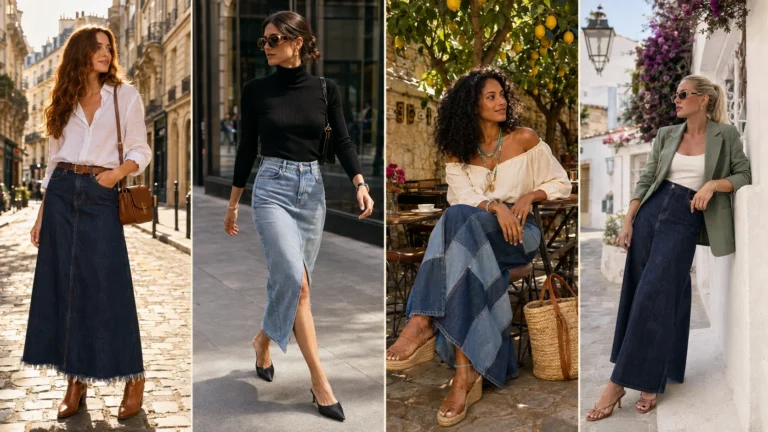 Long Jeans Skirt Outfit Ideas