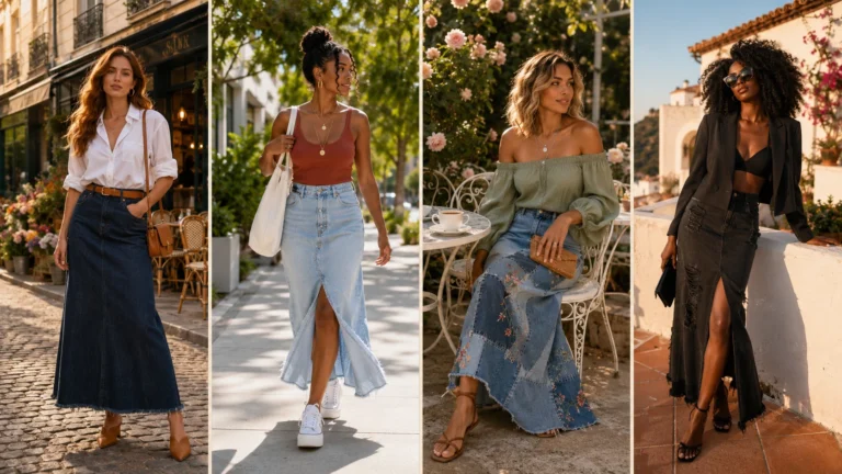 Maxi Jean Skirt Outfit Ideas