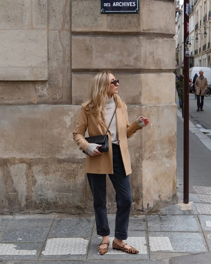 7- Beige Blazer with Leopard Flats
