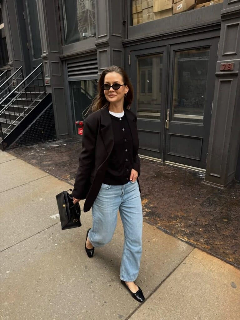 7- Black Blazer and Light-Wash Jeans