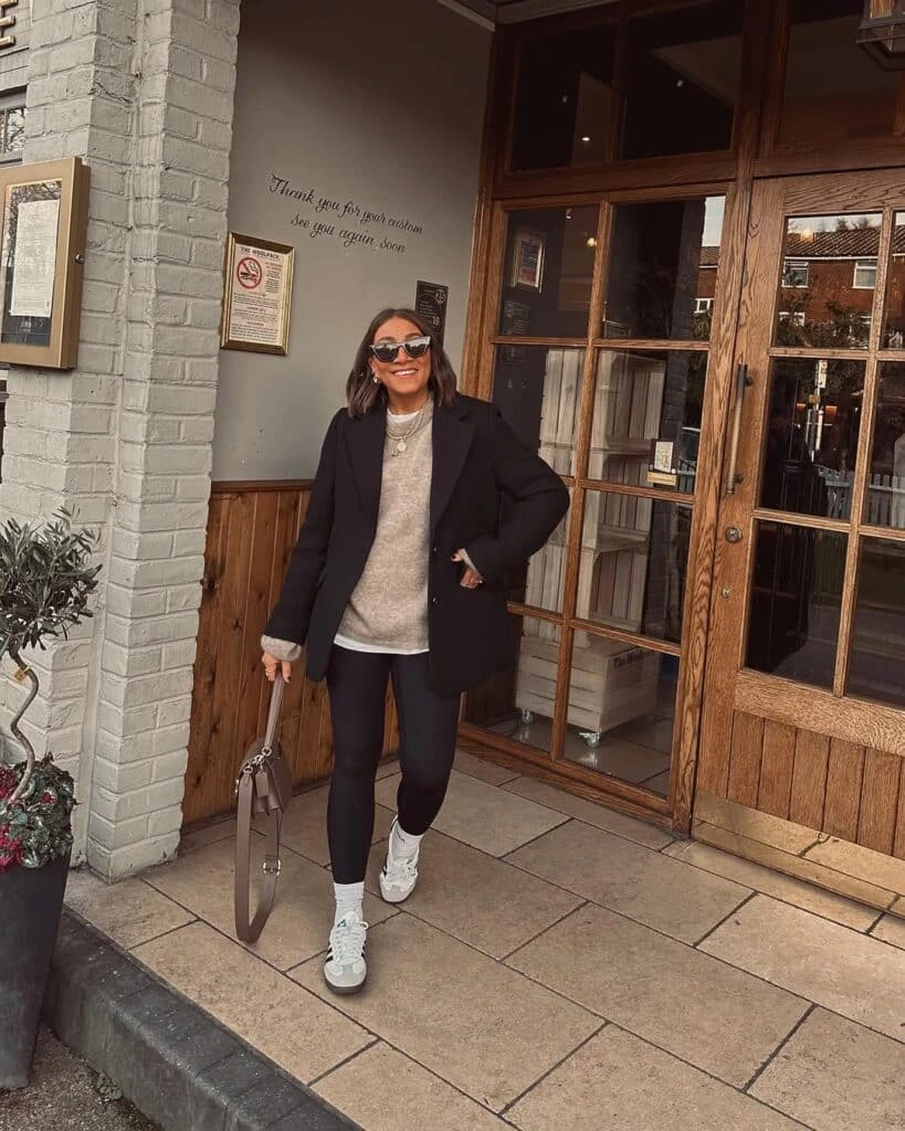 7- Black Blazer with a Neutral Knit