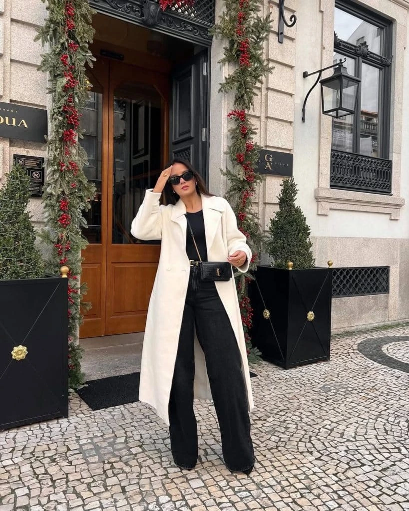 3- Black Bodysuit with an Off-White Coat