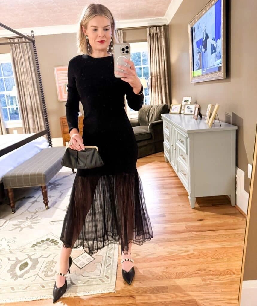 1- Black Dress with a Sheer Skirt