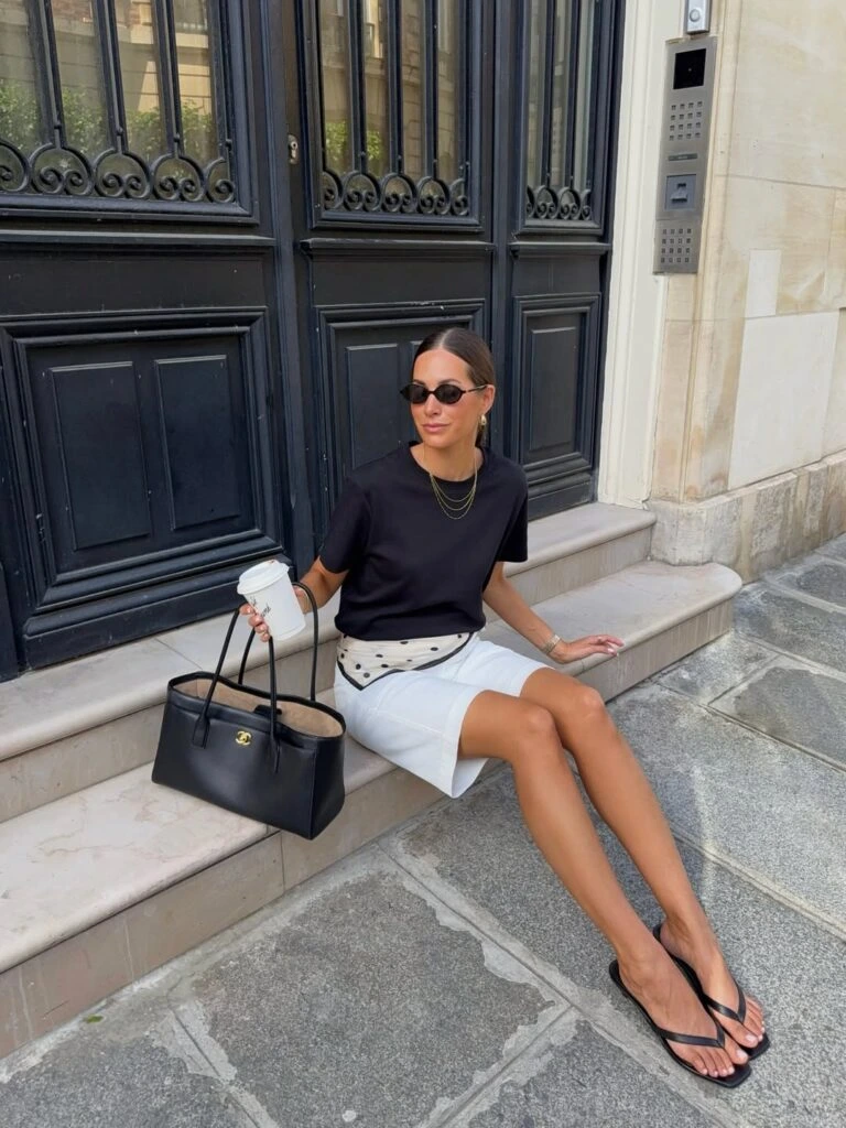 10- Black Tee and White Bermudas