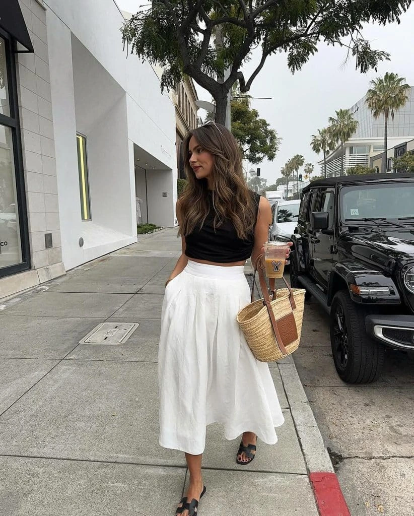 5- Black Top with a White Maxi Skirt