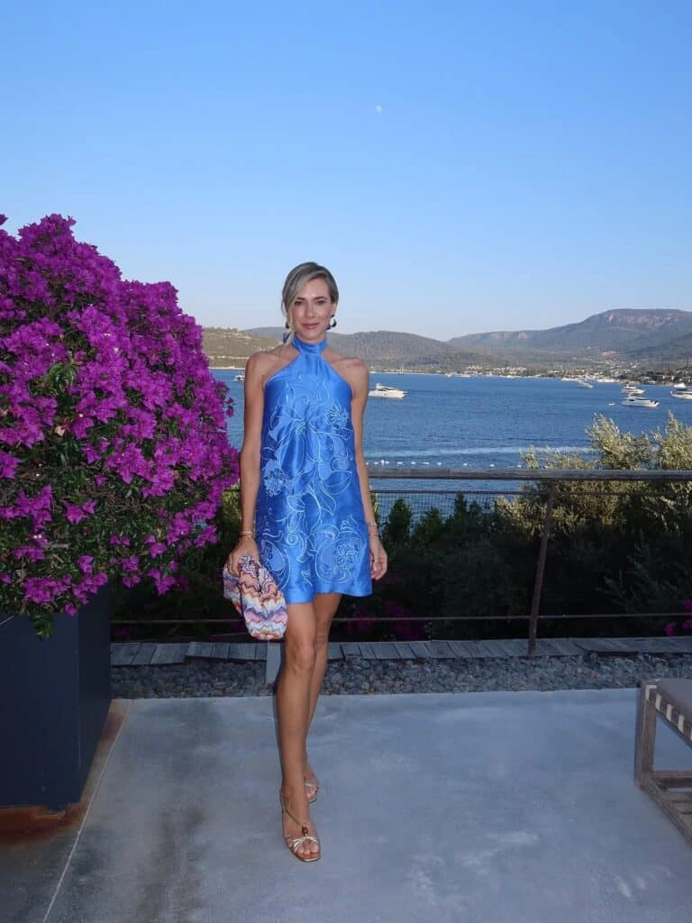 3- Blue Printed Halter Mini Dress