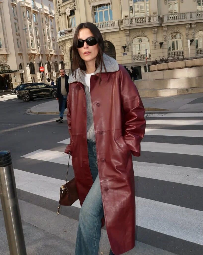 3- Burgundy Leather Coat and Jeans