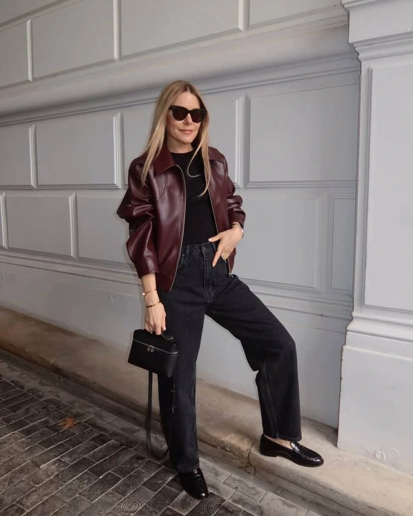 2- Burgundy Leather with Black Denim