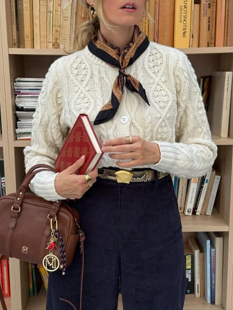 7- Cable Knit with a Bow-Tied Scarf