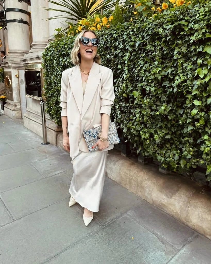 6- Champagne Satin Dress and Cream Blazer