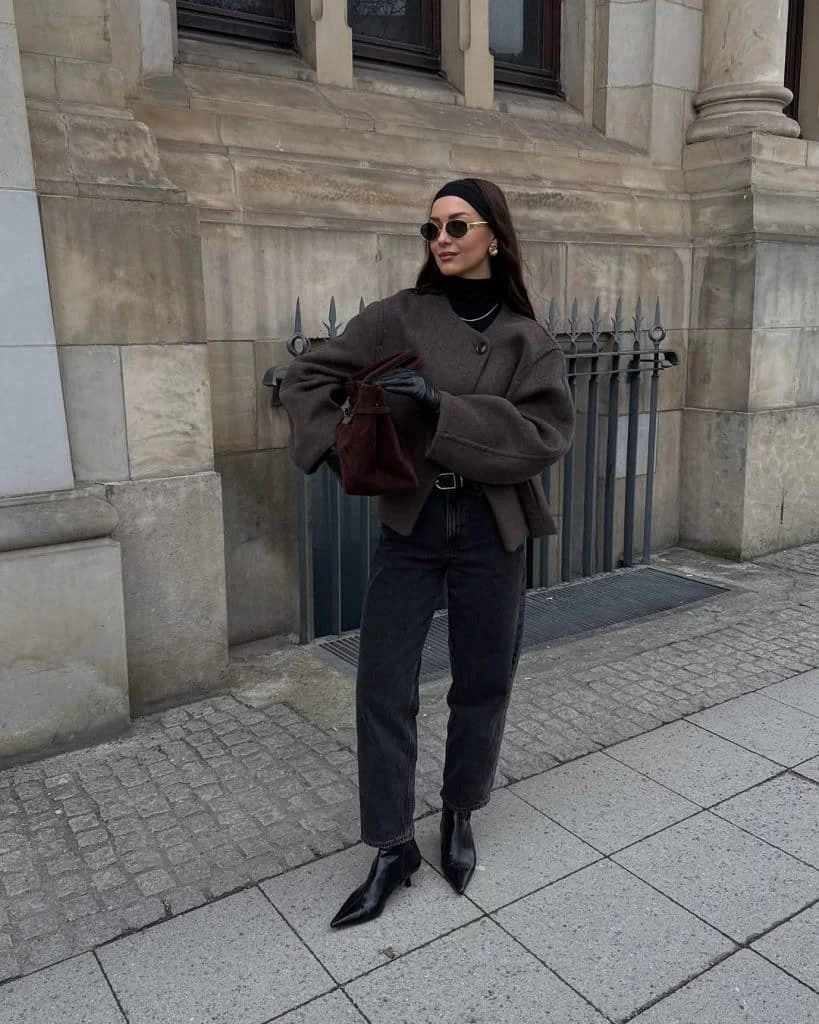 4- Cropped Shacket with a Black Turtleneck