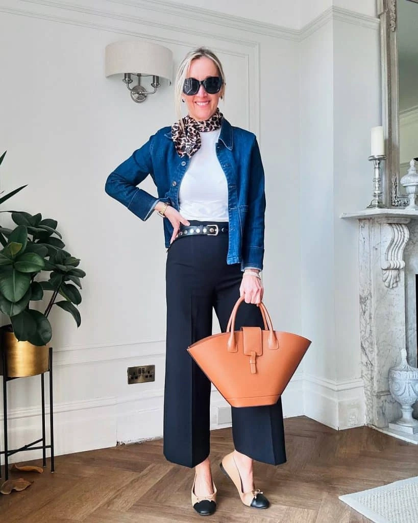 8- Cropped Trousers with a Denim Jacket
