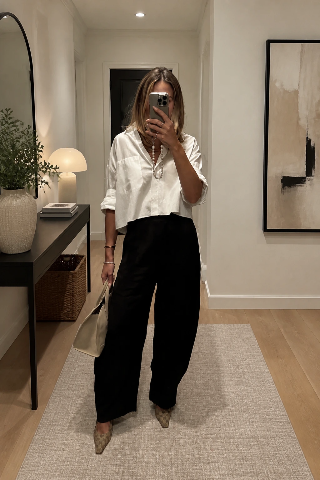 6- Cropped White Shirt with Wide-Leg Trousers