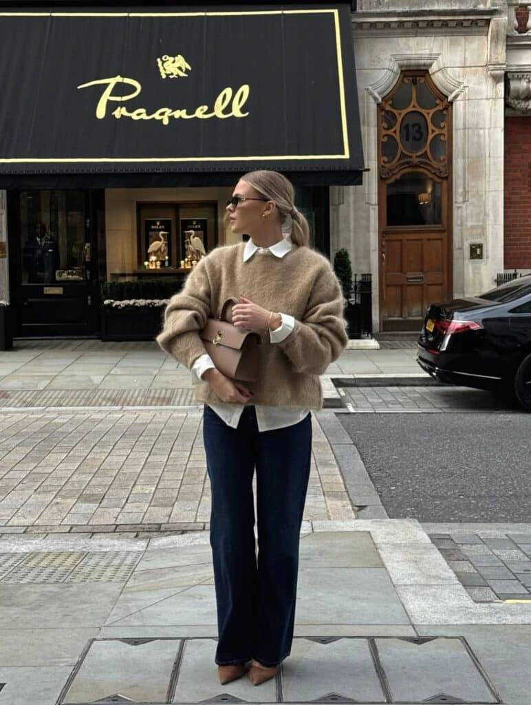 4- Dress Up Dark Denim with a Luxe Knit