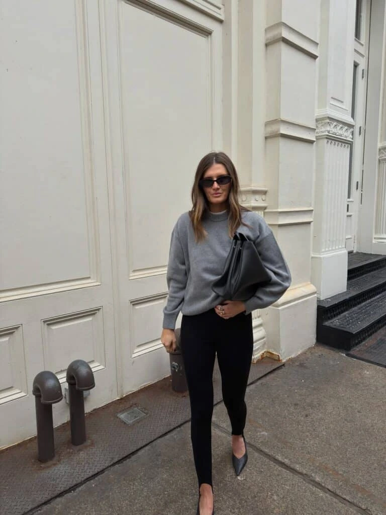 12- Gray Sweater with Pointed-Toe Flats