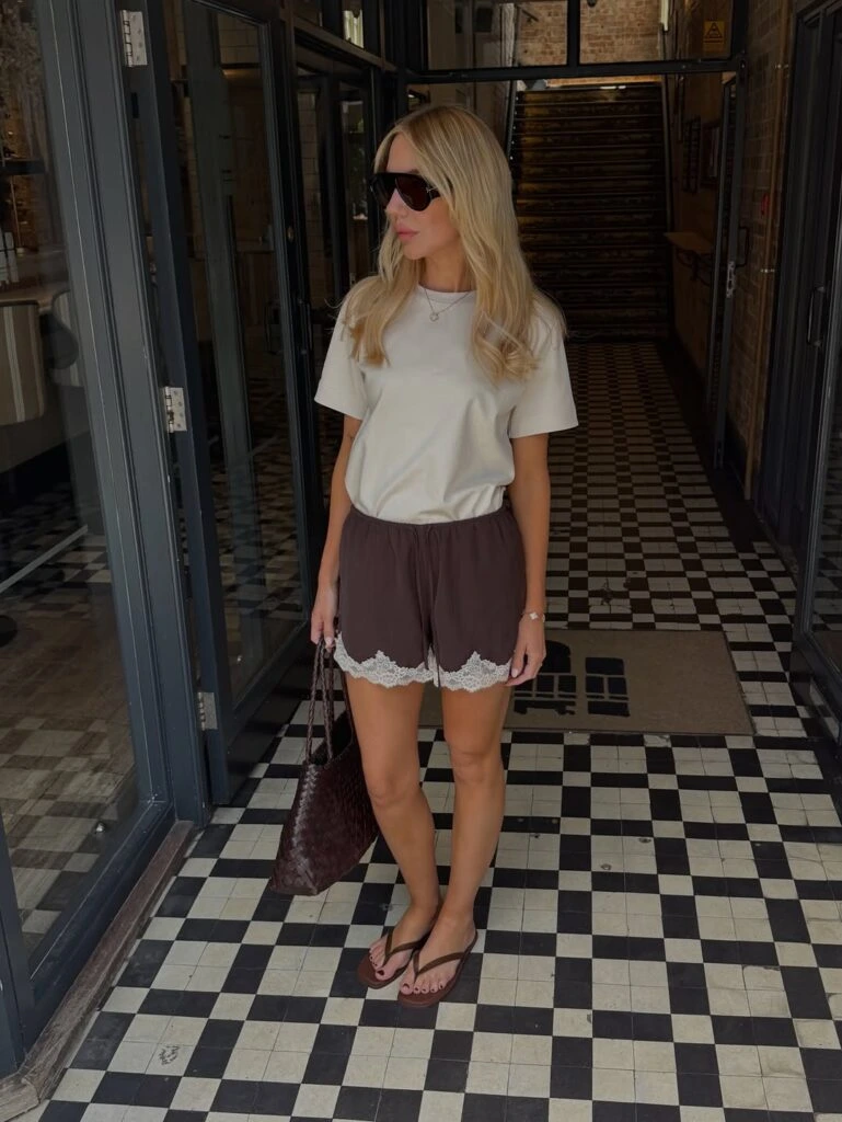 11- Lace-Trim Shorts with a White Tee