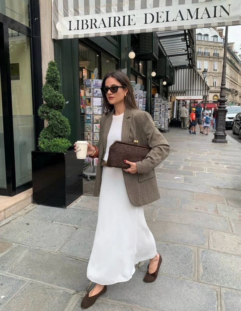 9- Layer a Checked Blazer Over a Dress