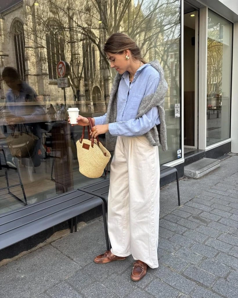 3- Light Blue Shirt with Cream Jeans