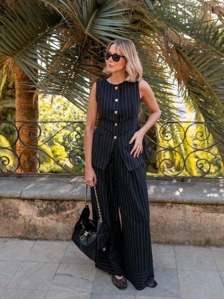 8- Pinstripe Vest and Wide-Leg Trousers