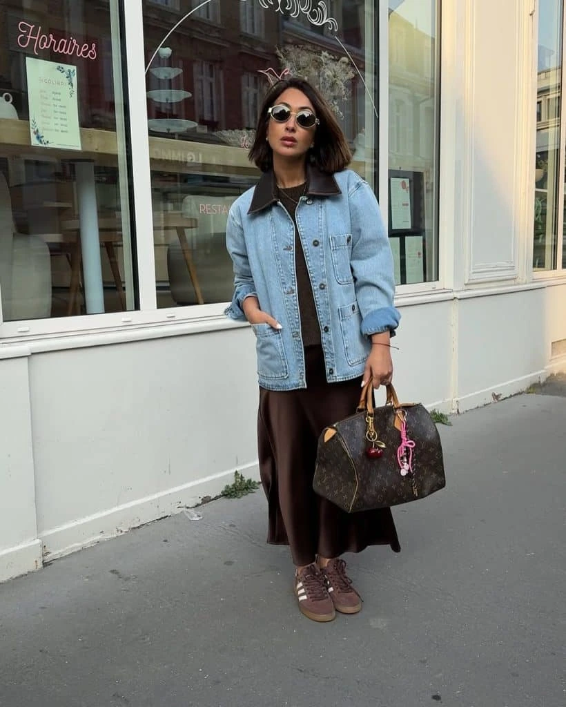 5- Satin Skirt, Barn Jacket, Sneakers
