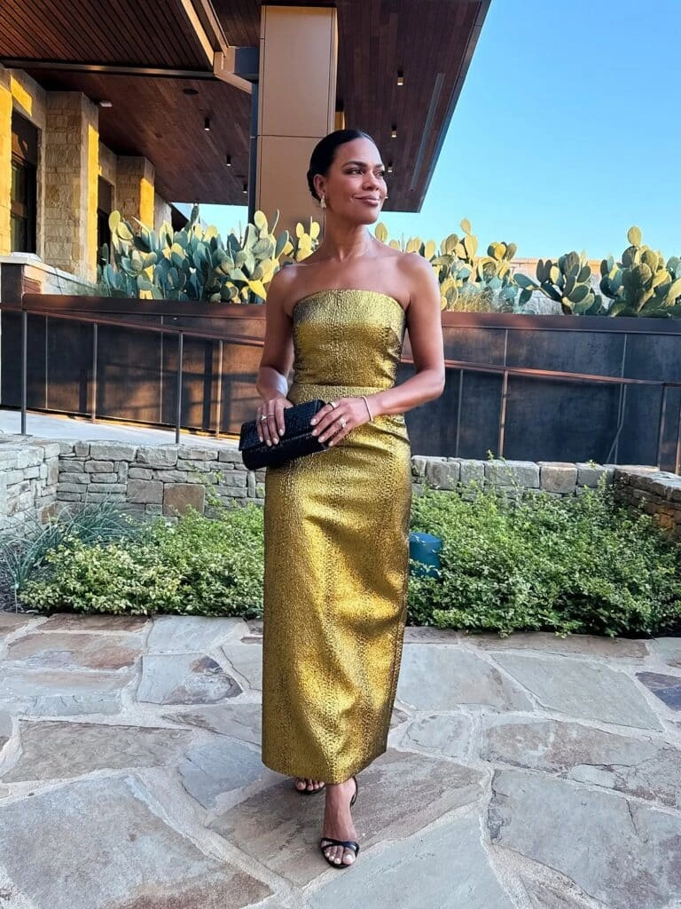 4- Shimmering Gold Strapless Midi