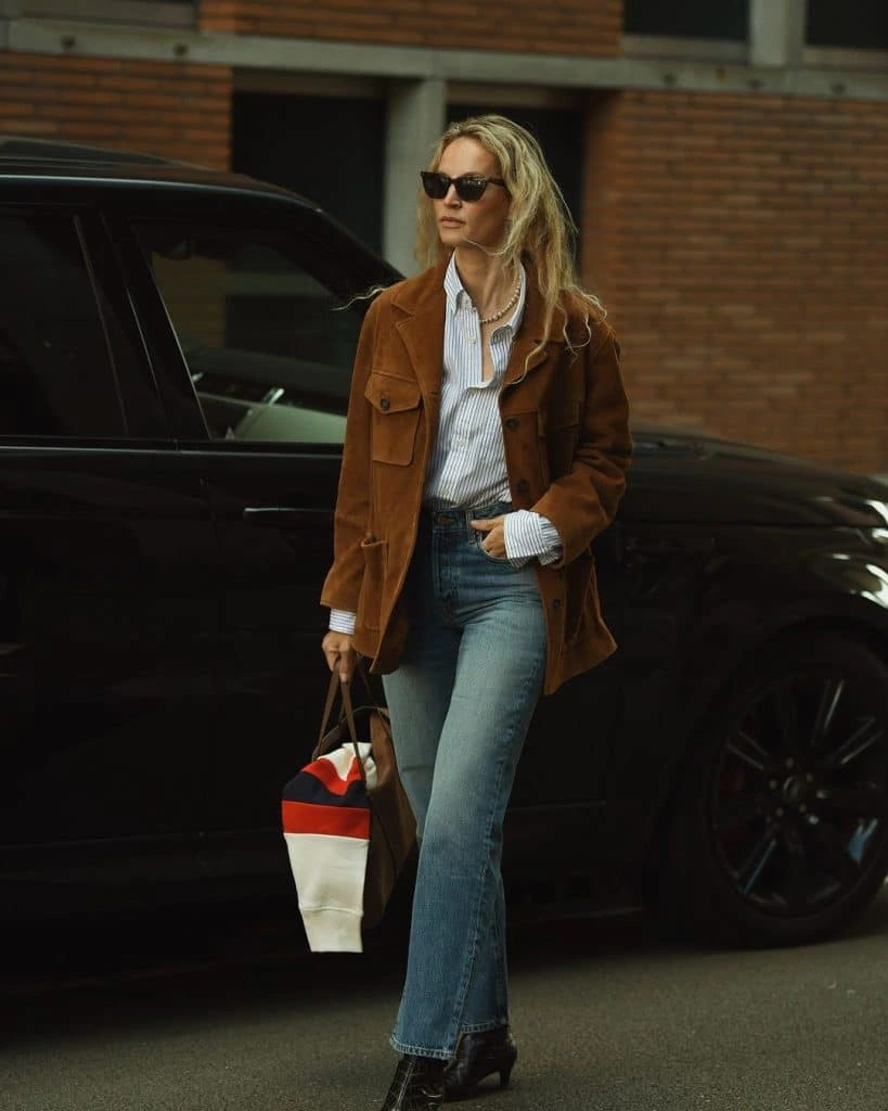 2- Striped Shirt and Light-Wash Jeans