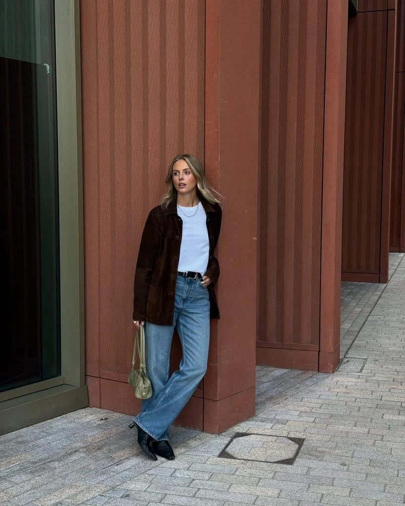 10- Suede Jacket with Relaxed Jeans