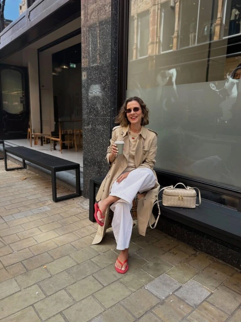 6- Trench Coat with a Red Flip Flop Twist