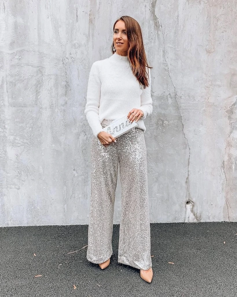 11- White Jumper With Silver Sequin Trousers