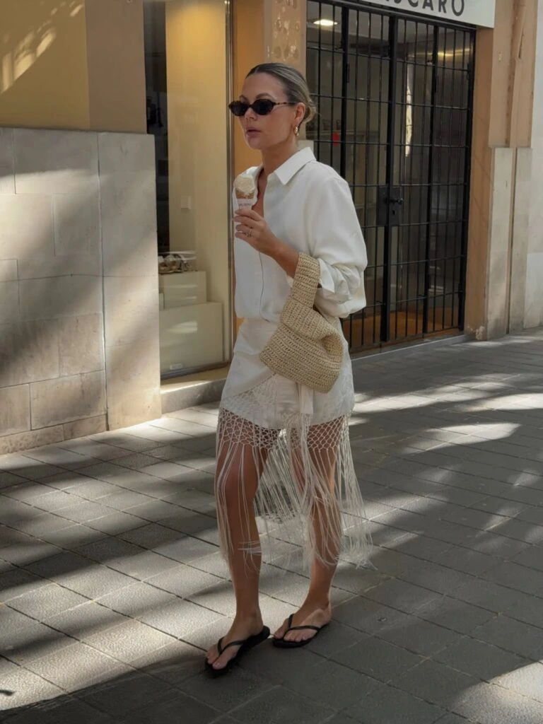 7- White Shirt and Fringe Skirt