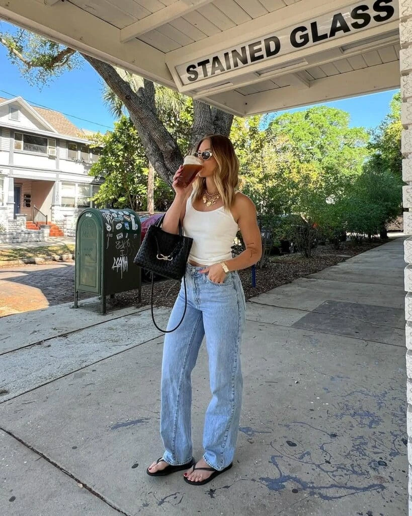 15- White Tank and Relaxed Light-Wash Jeans