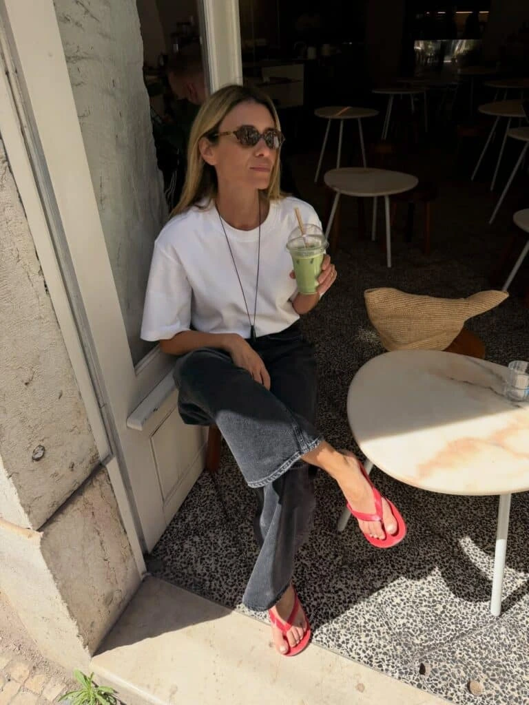14- White Tee and Dark-Wash Wide Legs