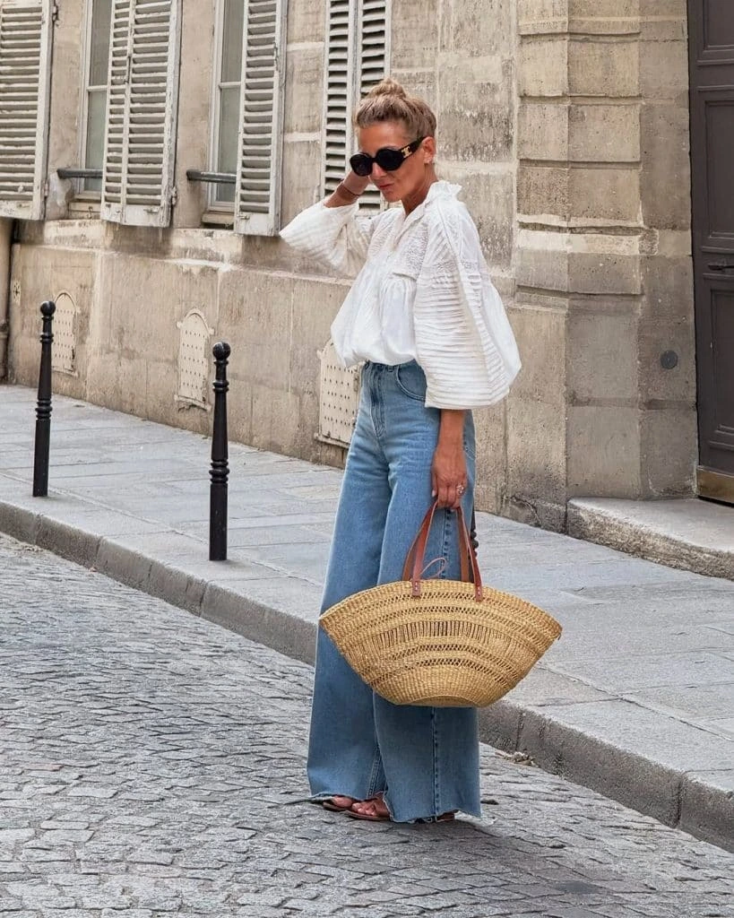 7- Wide-Leg Jeans with a Blouson Top