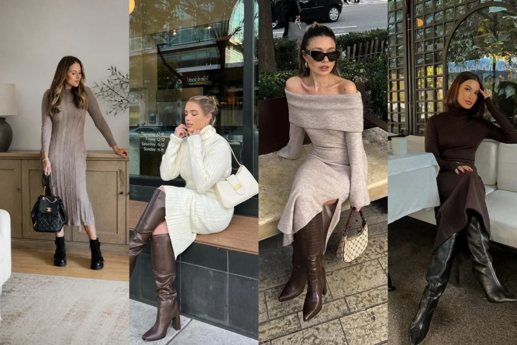 17 Sweater Dress with Boots Outfit Ideas