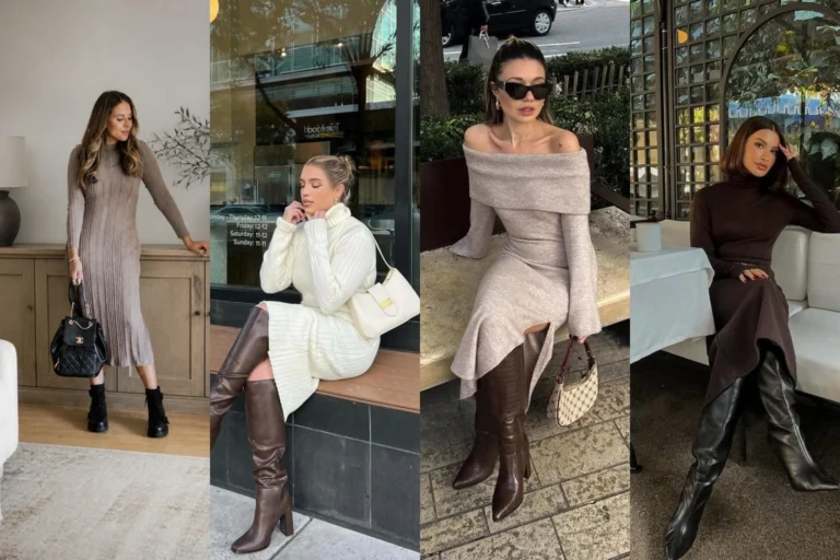 17 Sweater Dress with Boots Outfit Ideas featured outfit collage