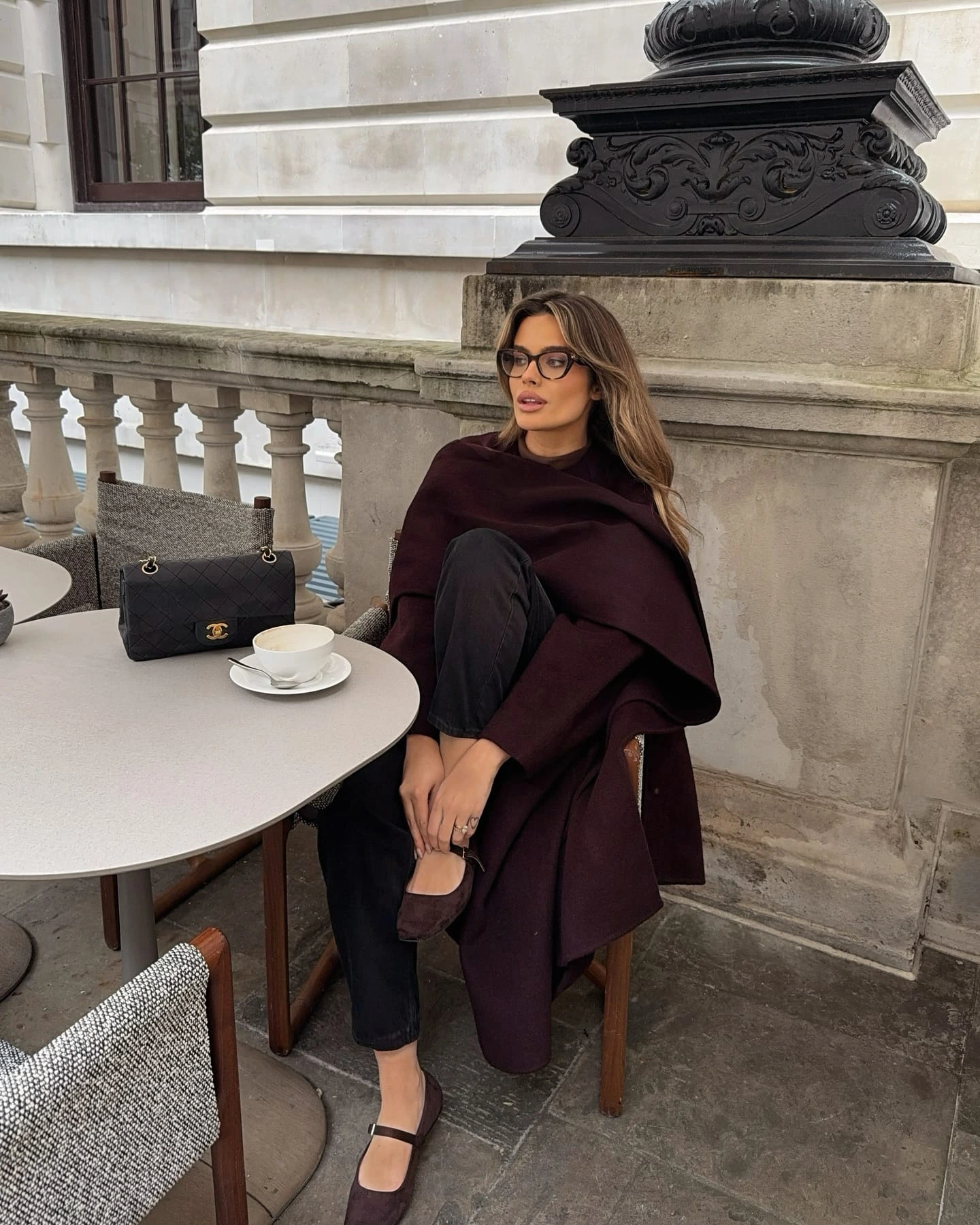 8- Aubergine Coat With Black Denim