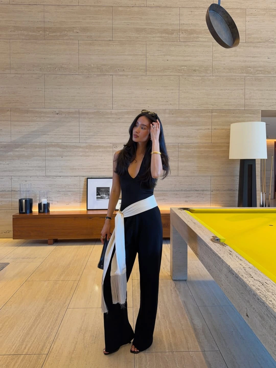 2- Black Jumpsuit with a Fringe Sash