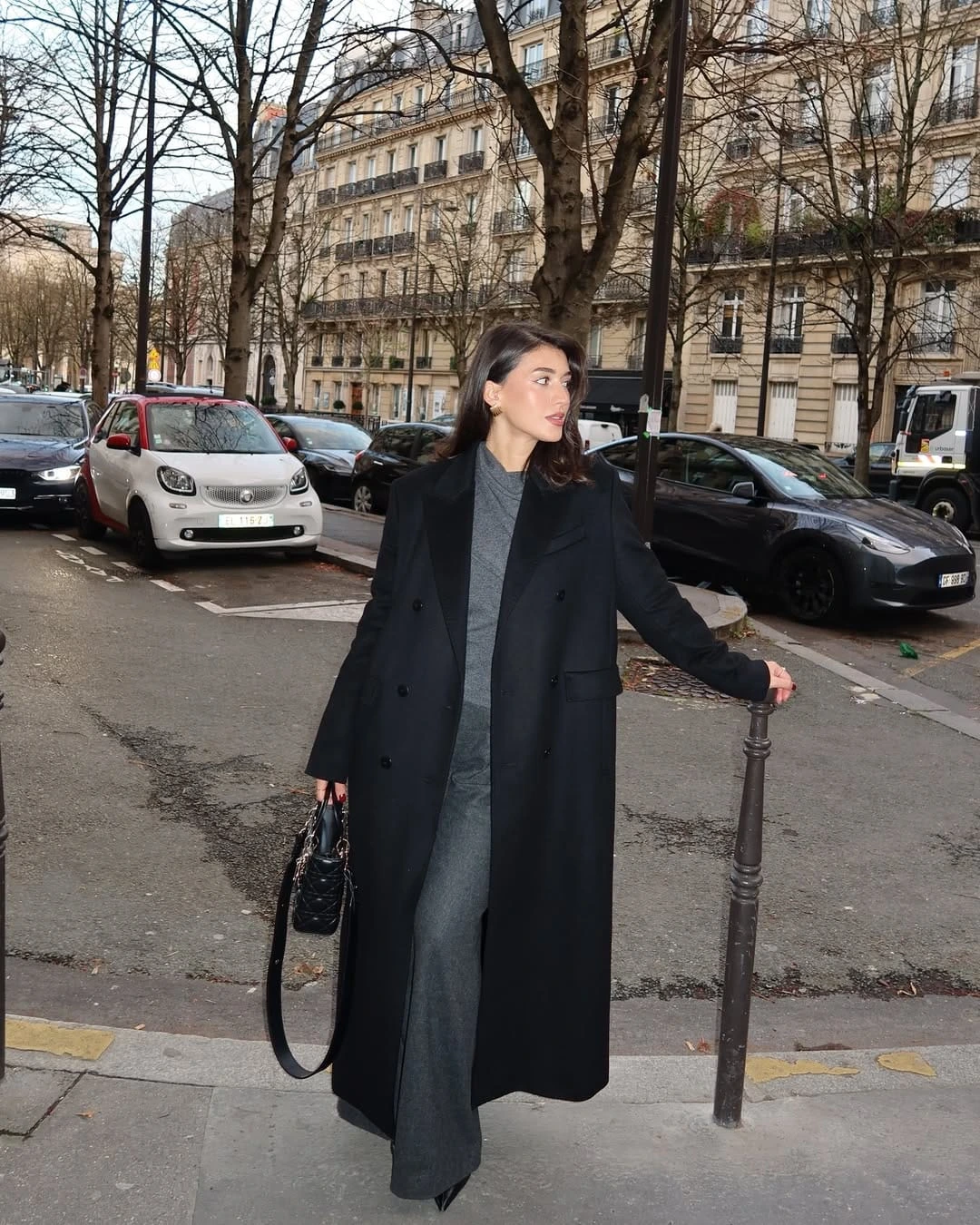 20- Black Overcoat and Charcoal Jumpsuit