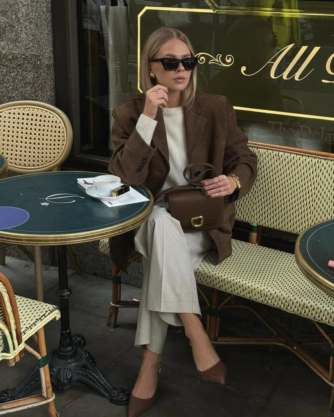 19- Brown Blazer with Cream Trousers
