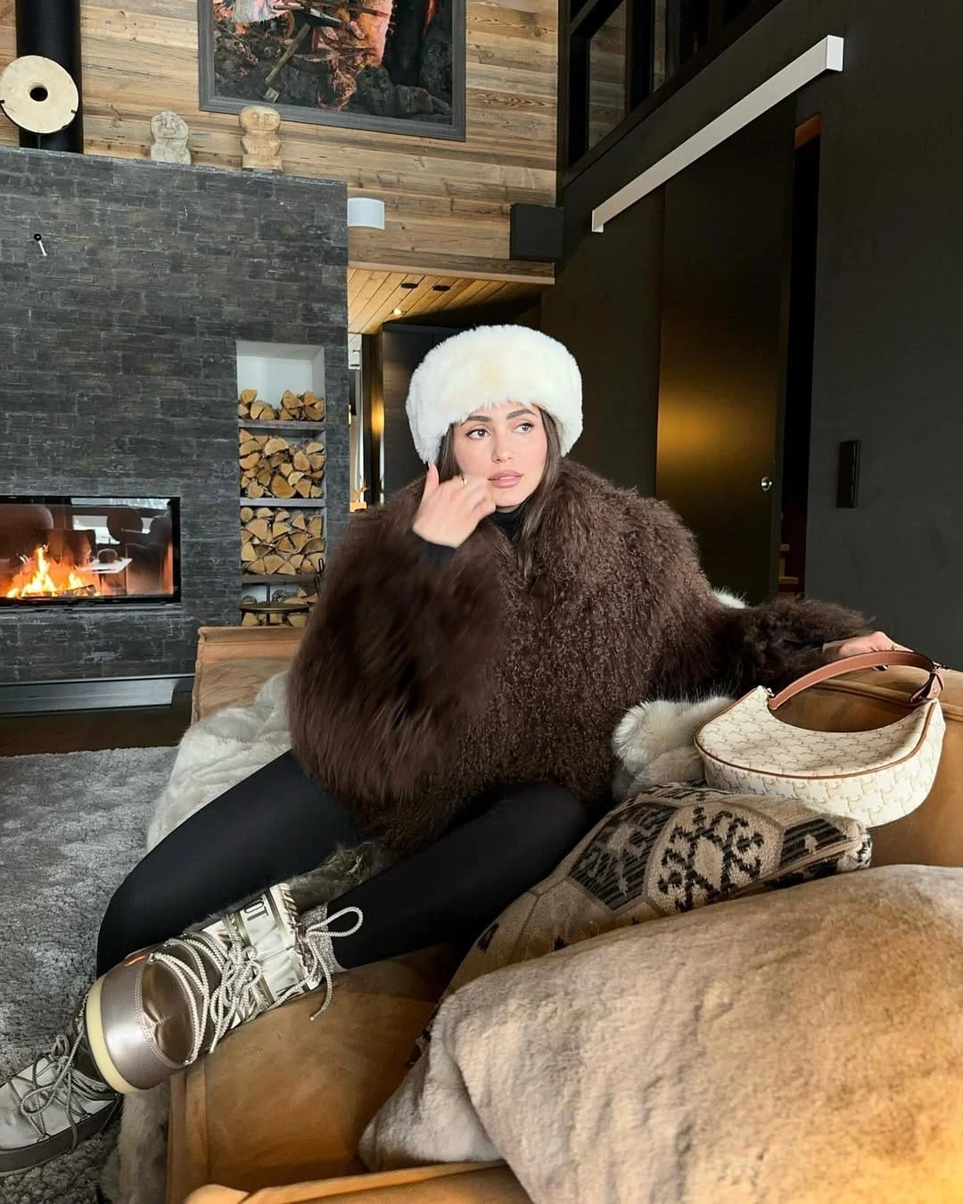 13- Brown Coat and Faux Fur Hat