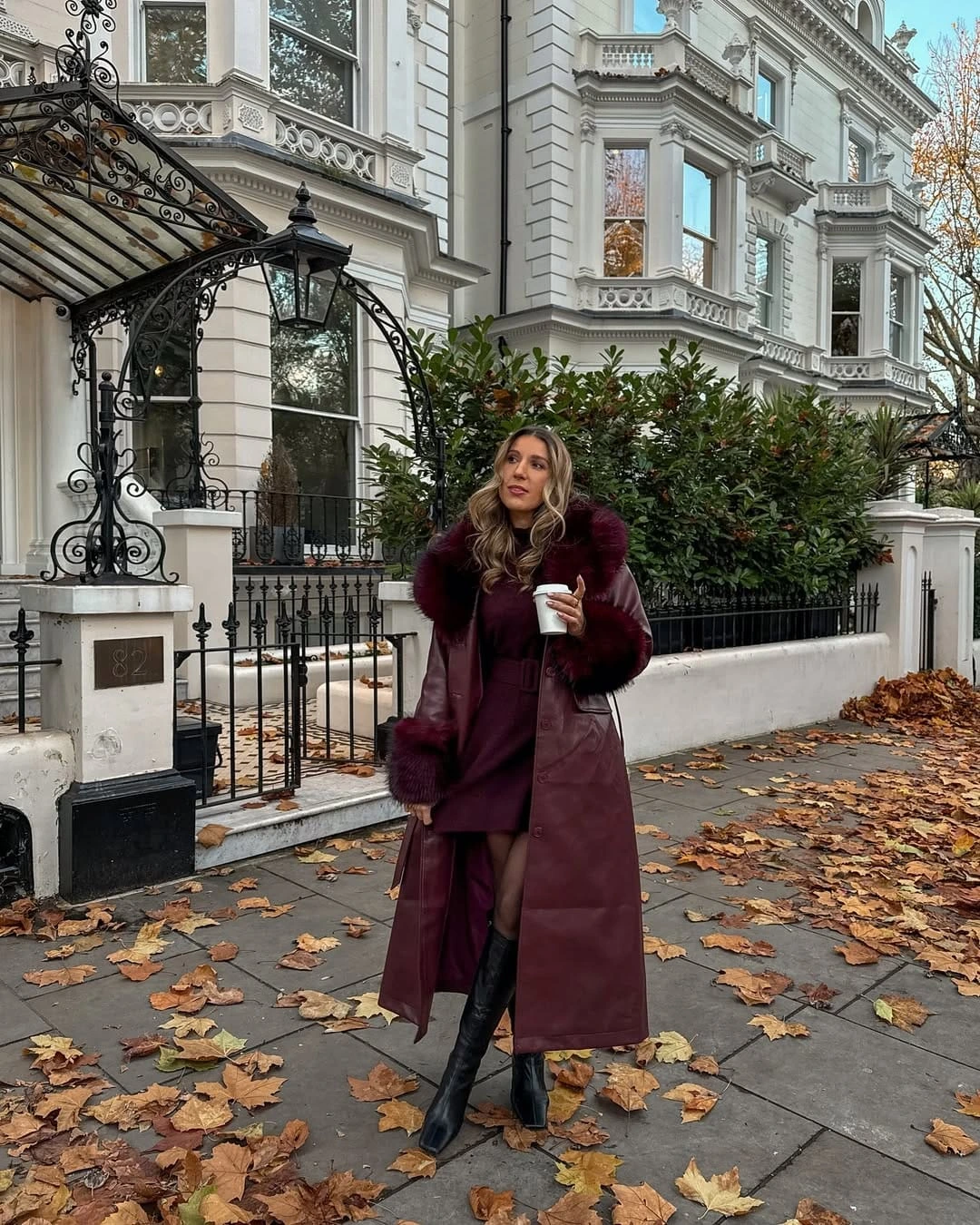 4- Burgundy Leather Coat With Fur Trim