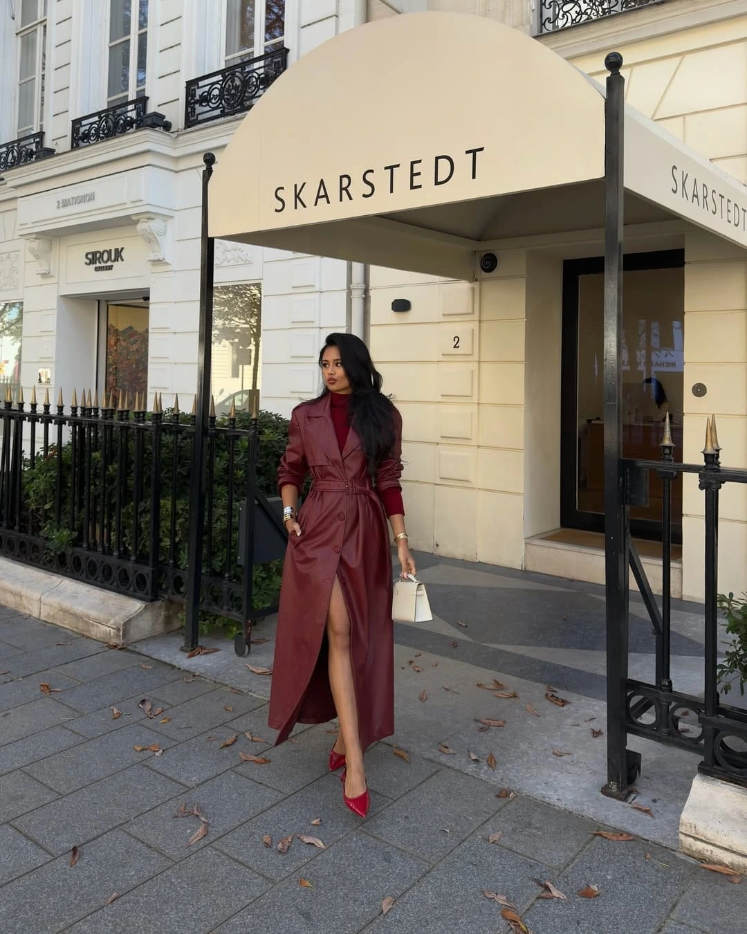 10- Burgundy Leather Trench With Red Heels