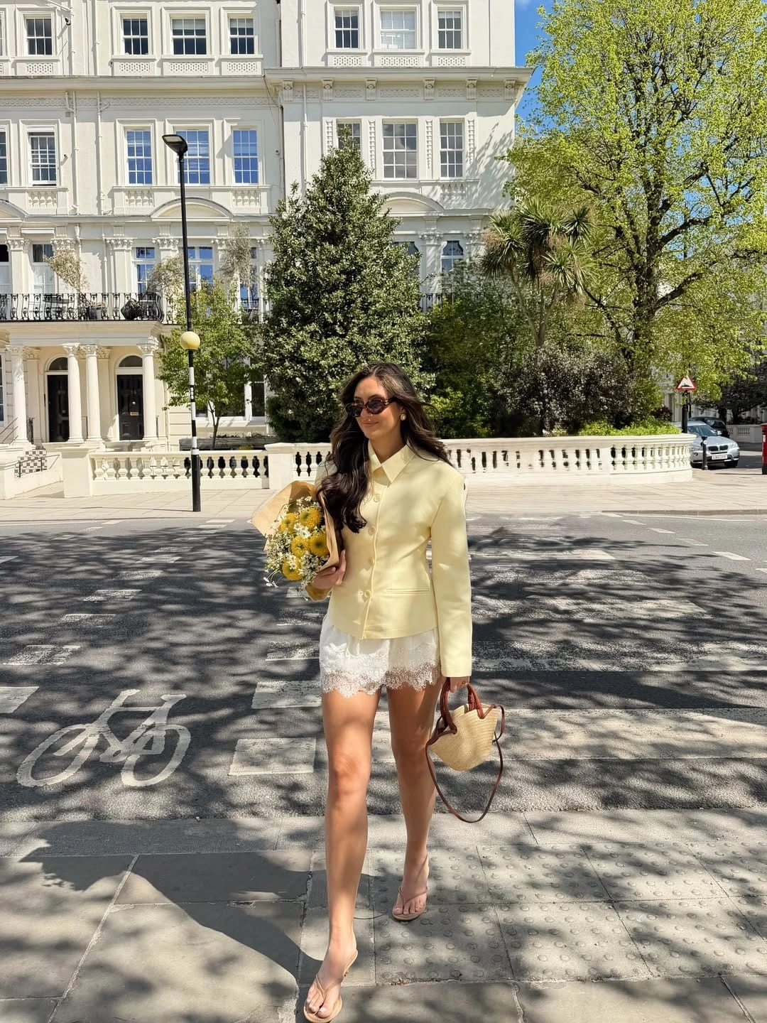 12- Butter Yellow Blazer with a Lace Skirt