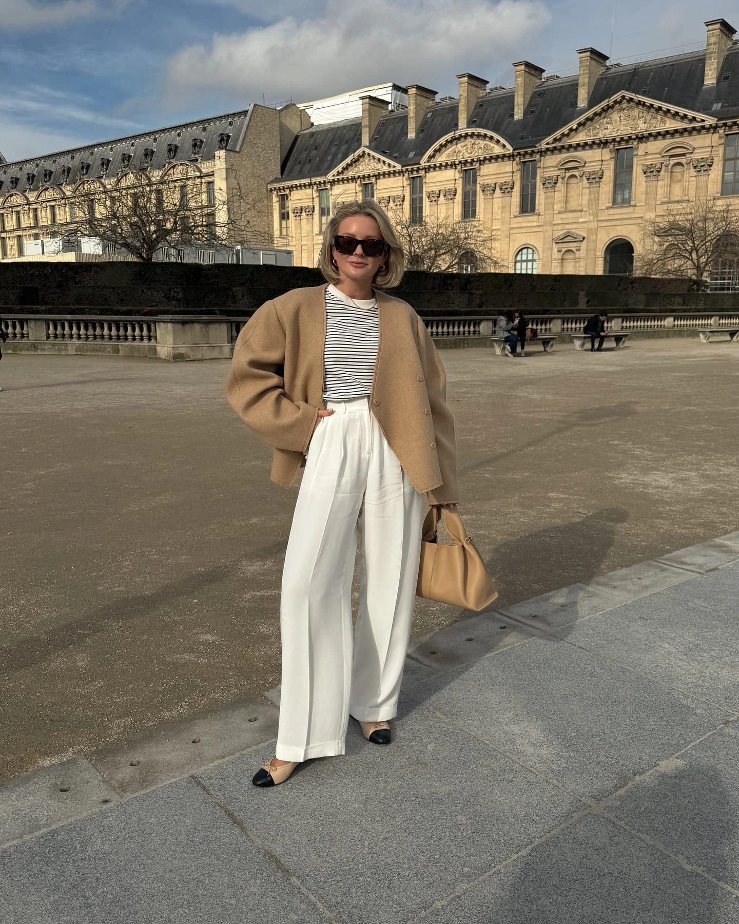 14- Camel Cardigan with Breton Stripe