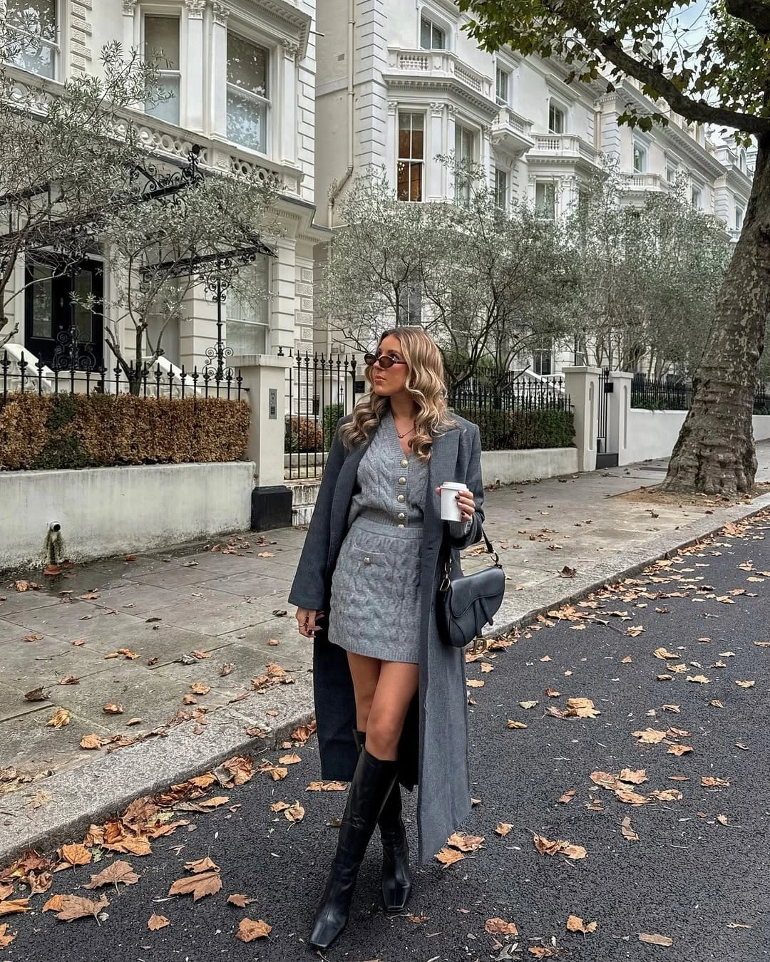 17- Charcoal Coat, Knit Set and Knee-High Boots