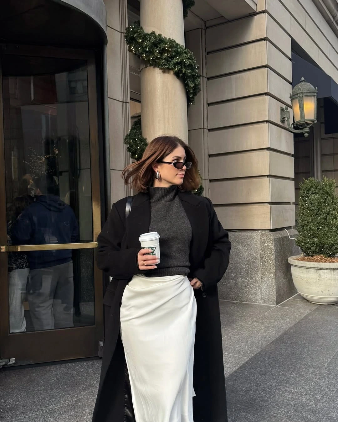 20- Charcoal Turtleneck and Ivory Satin Skirt