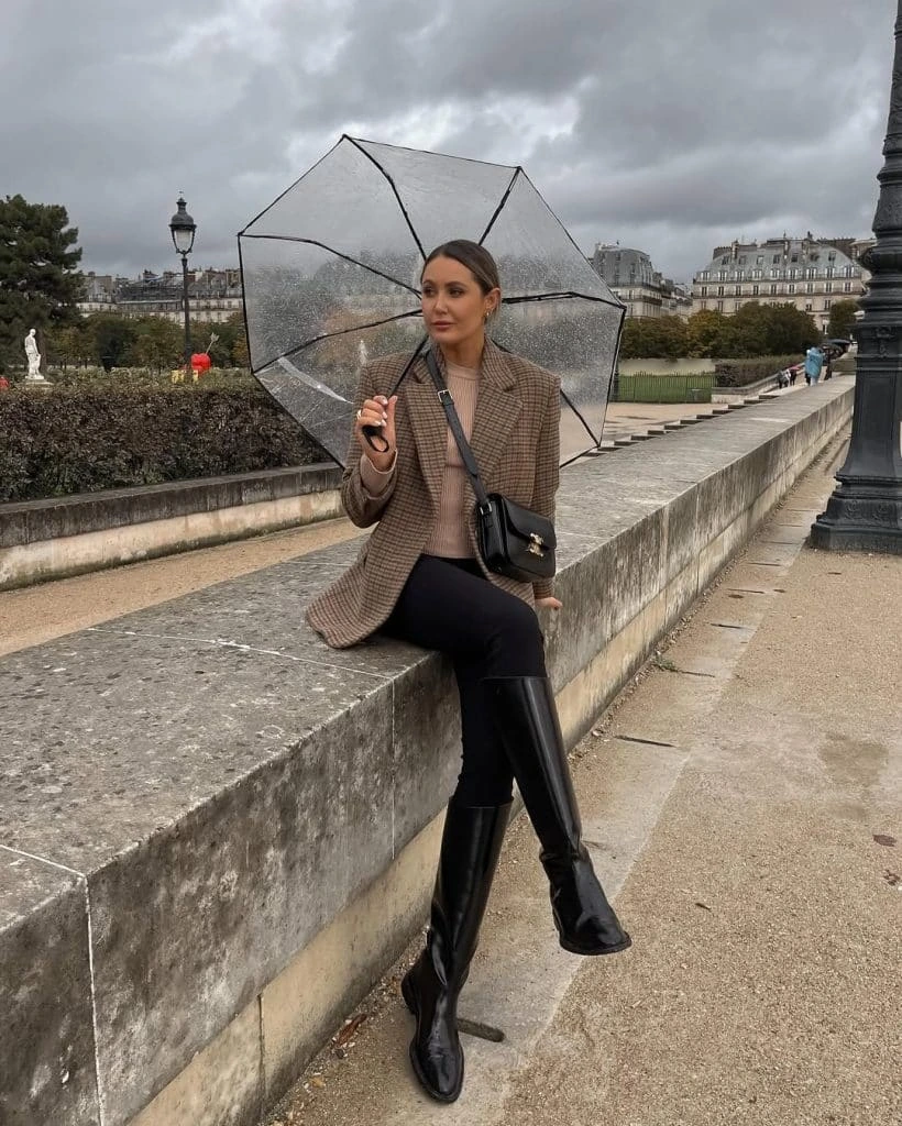 5- Checked Blazer and Shiny Boots