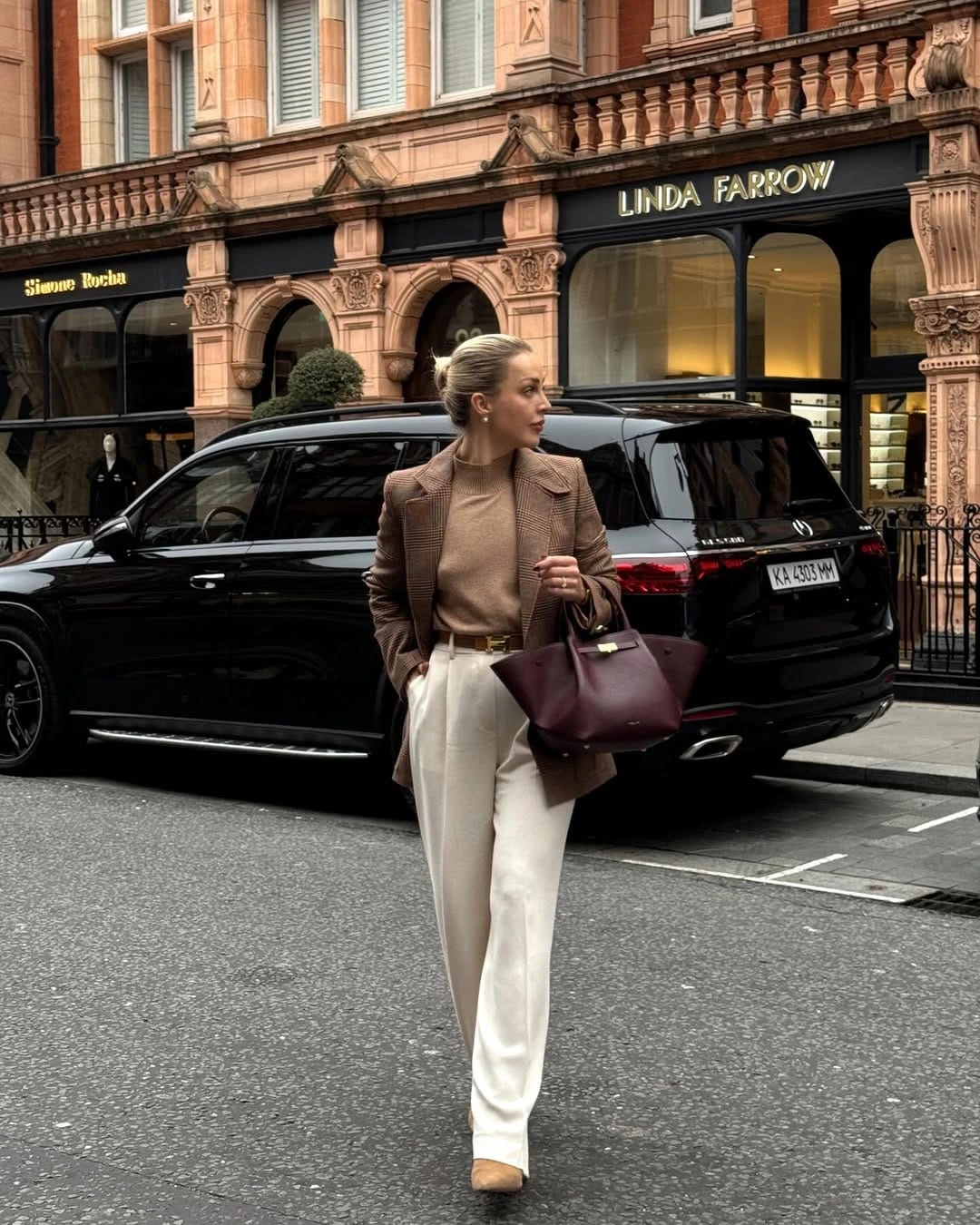 5- Checked Blazer with Cream Trousers