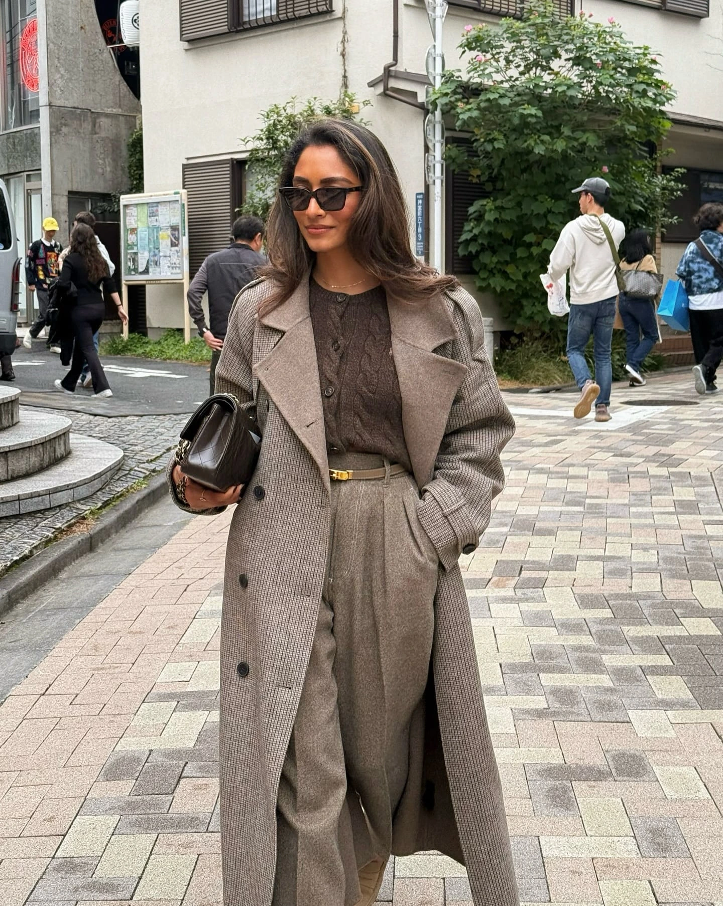12- Checked Coat with Brown Knit